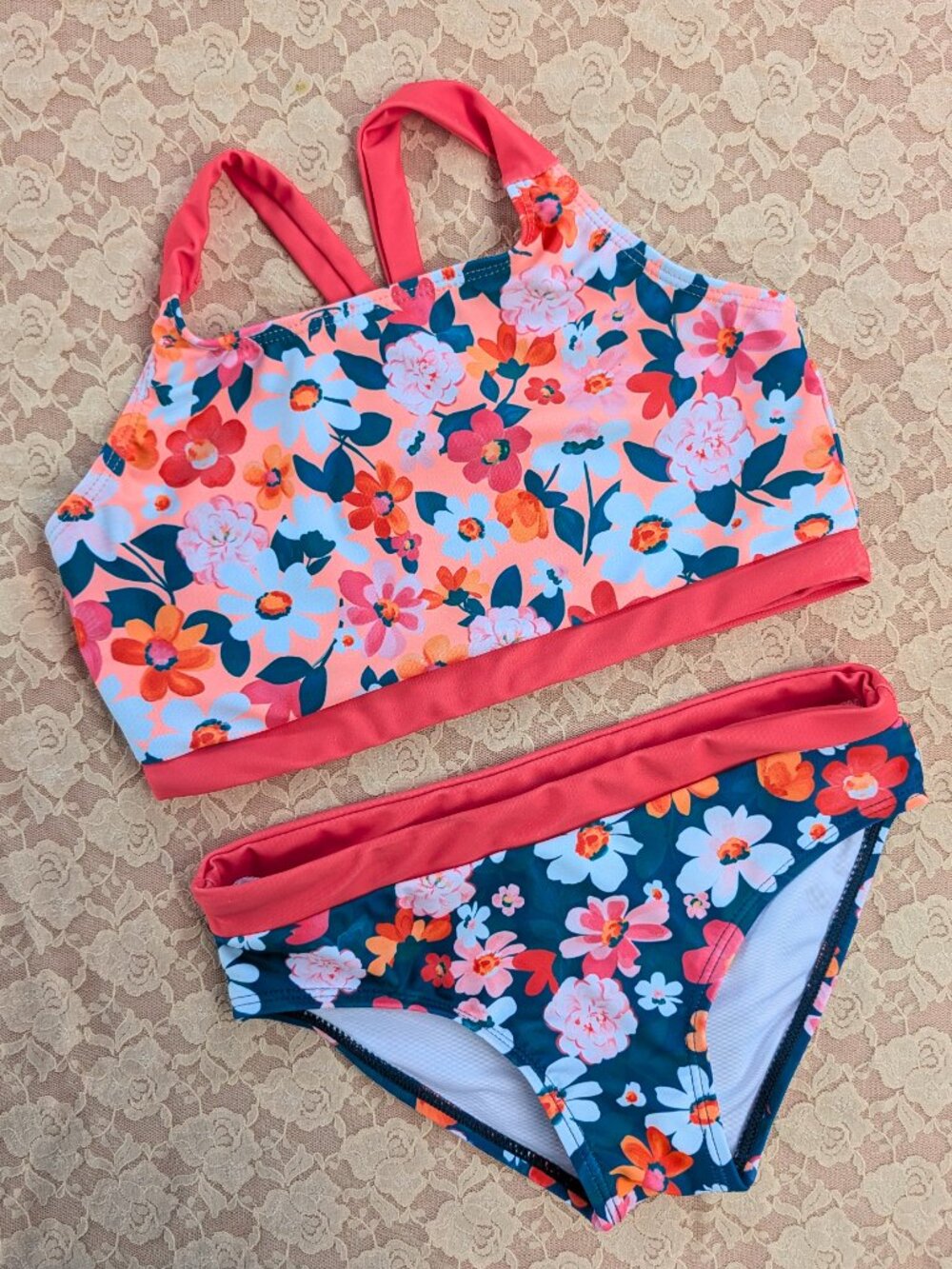 EUC Little Miss Muffin Nano 2 piece floral swimsuit youth 7 - Picture 3 of 4